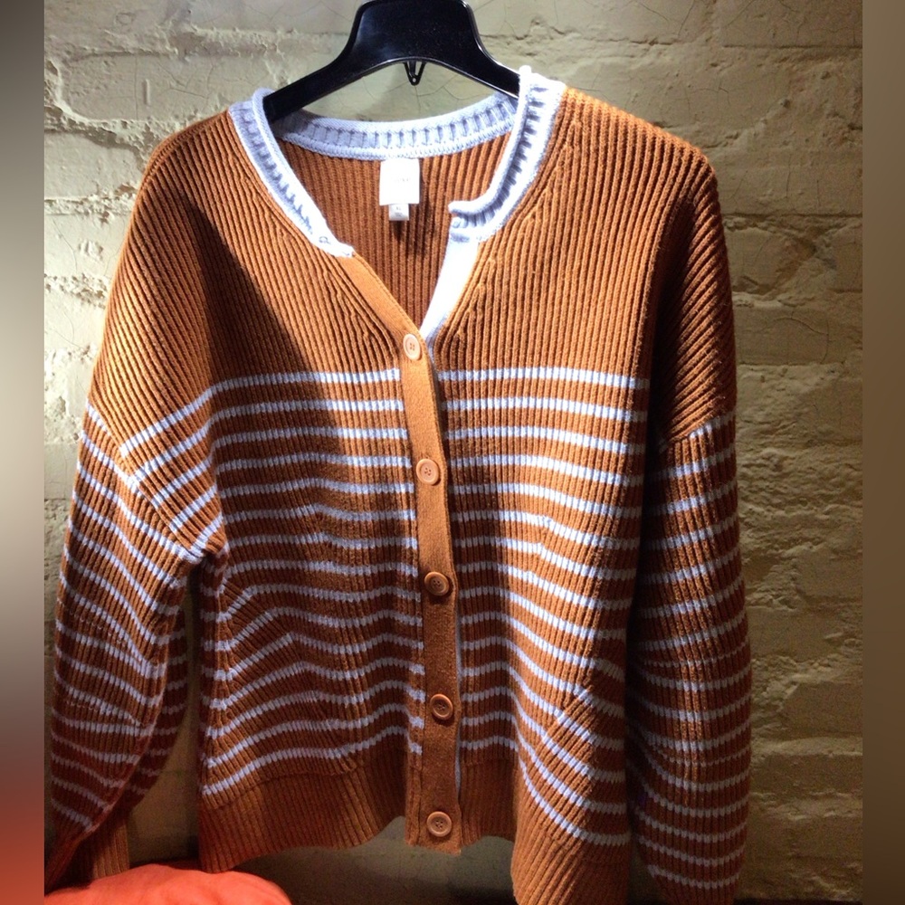 NEW! Maeve Striped Button-Front Sweater Cardigan
